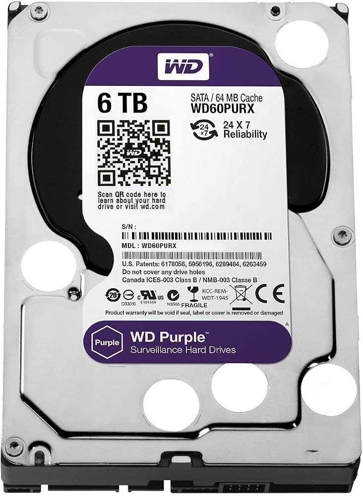 Western Digital WD Purple Surveillance (WD60PURX) — 5400 RPM — 64 MB — 6 TB Western Digital WD Purple Surveillance (WD60PURX) — 5400 RPM — 64 MB — 6 TB - Image 1